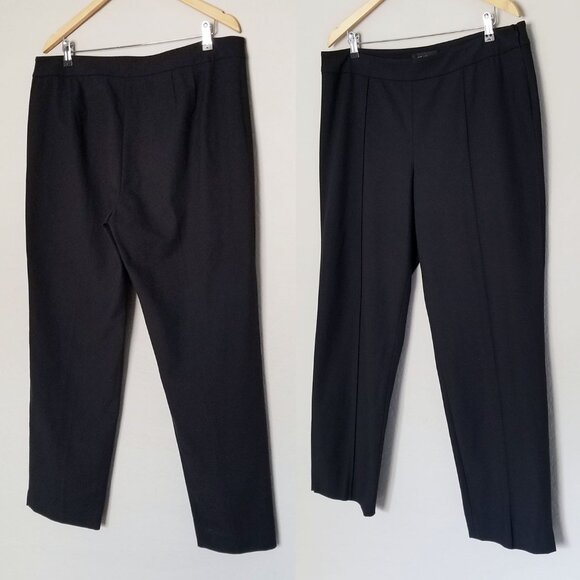 St. John Emma Trouser Pants Womens 16 Black Gray Birdseye Tapered Leg Full USA